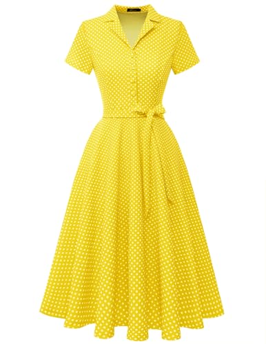 Wedtrend 50er Jahre Rockabilly Kleider Damen Midilang Abendkleid Sommer Festlich Petticoat Kleid Damen WTP30001 YellowSmallWhiteDot XL von Wedtrend