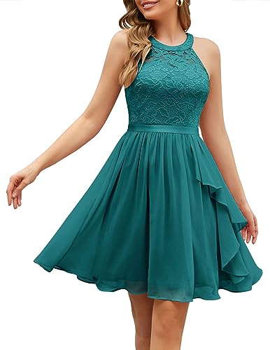 Wedtrend A Linie Abendkleider Damen Abendkleider Elegant für Hochzeit Kleid Sommer Abschlusskleid Elegant Spitzenkleid WT0213 PeacockGreen XL von Wedtrend