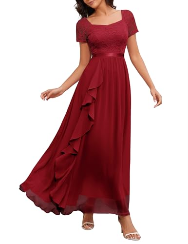 Wedtrend A Linie Chiffon Abendkleider Damen Sommerkleid Abendkleider Elegant für Hochzeit Ballkleid Damen Lang RWT0301 DarkRed M von Wedtrend