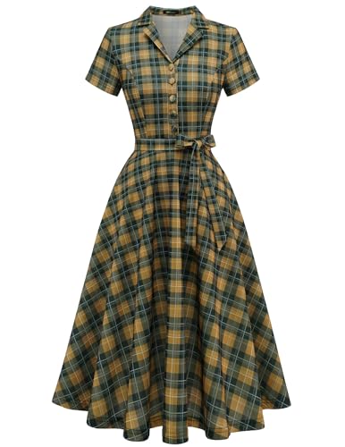 Wedtrend Abend Kleid Damen Rockabilly Schuhe Damen Abendkleid Hochzeit Gast Elegant Midilang WTP30001 YellowGreenSmallPlaids M von Wedtrend
