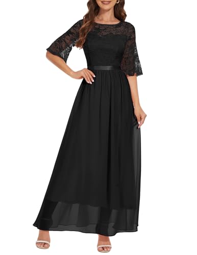 Wedtrend Abendkeider für Damen Hochzeit Gast Abendkleid Damen Elegant Damen Kleider Lang Cocktailkleid Schwarz WT0314 Black L von Wedtrend