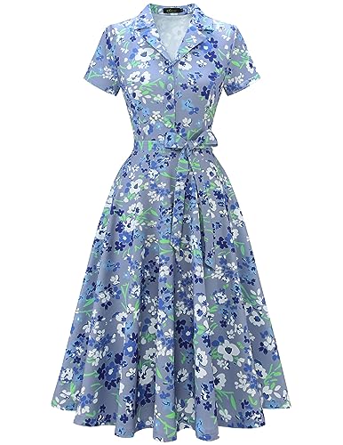 Wedtrend Abendkleid 50er Jahre Damen mit Ärmel Petticoat Kleid A Linie 50er Jahre Kleid Festlich Damen WTP30001 GreyBlueWhiteFlower L von Wedtrend