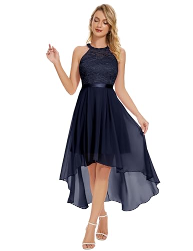 Wedtrend Abendkleid Braut Kleid Sommerkleid Midi Kleid Festlich Damen Hi-lo Neckholder Cocktailkleid WT0204 Navy XS von Wedtrend