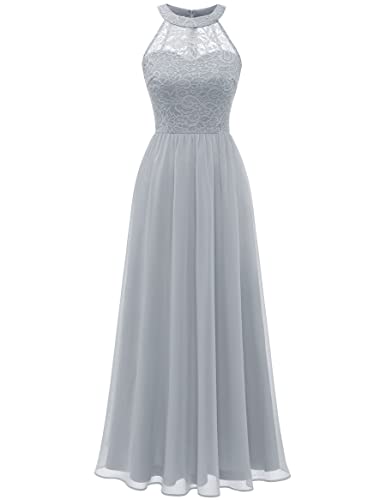 Wedtrend Abendkleid Damen Elegant Ballkleider Damen Lang Abendkleider Günstig Ballkleid Damen Lang Neckholder Brautjungfernkleid Lang WT0201 Grey L von Wedtrend