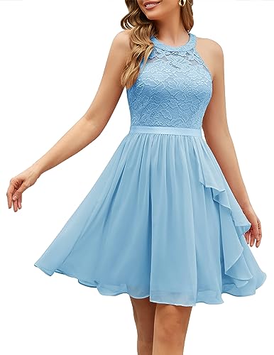 Wedtrend Abendkleid Damen Elegant für Hochzeit Spitzenkleid Damen Kleid Hochzeit Brautjungfernkleider Kleid Festlich Damen Hochzeitsgast WT0213 LightBlue L von Wedtrend