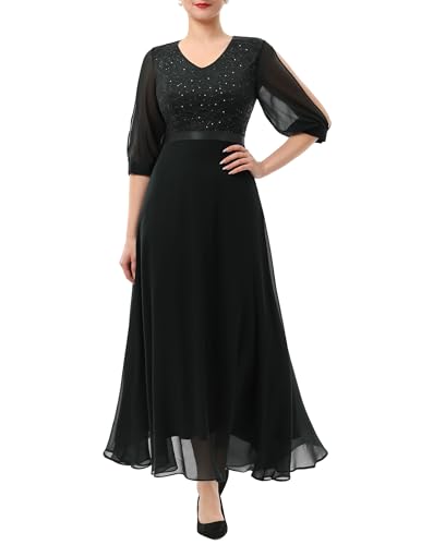 Wedtrend Abendkleid Damen Festlich Elegant Abendkleid Damen Lang Halber Ärmel Kleid Lang Abendkleid Elegant für Hochzeit WT0317 Black S von Wedtrend