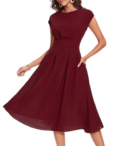 Wedtrend Abendkleid Damen Für Damen A-Line Swing Festlich Midilang Kleid Vintage 50er Frühlingskleid Damen mit Taschen Ballkleid RWTP30012BurgundyXL von Wedtrend