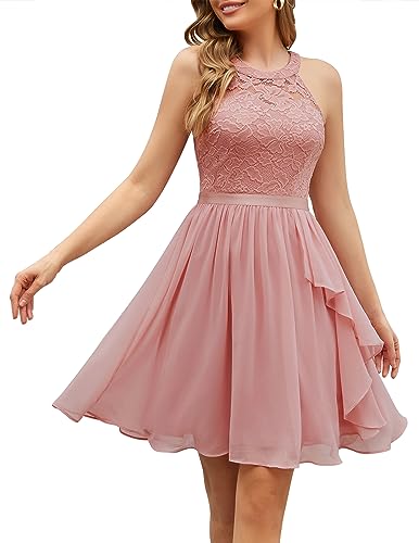 Wedtrend Abendkleid Damen Knielang Cocktailkleid Damen Neckholder Damen Kurz Kleid für Hochzeit Kleider Damen Sommer Kurz Cocktailkleid Damen Elegant für Hochzeit WT0213 Blush 2XL von Wedtrend