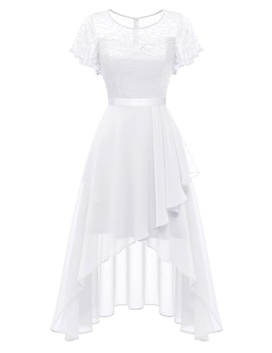 Wedtrend Abendkleider Damen Knielang Spitzenkleid Weißes Ballkleid Kurz High Low Abschlusskleid Sommerkleid Elegant Brautjungfernkleider Kurz WT0303WhiteXL von Wedtrend