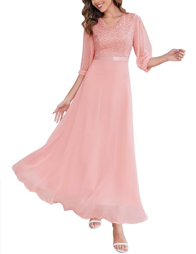 Wedtrend Abendkleid Damen Lang Brautmutterkleider für Hochzeit Cocktailkleid Damen Lang Brautjungfernkleider Lang Hochzeitskleider für Gäste WT0317 Blush L von Wedtrend