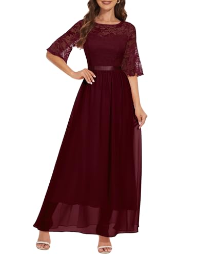 Wedtrend Abendkleid Damen Lang Chiffonkleid mit Ausgestellten Ärmeln Elegant Cocktailkleider Kleider Damen Sexy WT0314 Burgundy S von Wedtrend