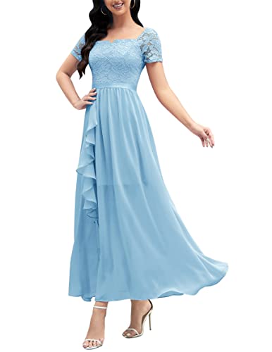 Wedtrend Abendkleid Damen Lang Elegant Cocktailkleid Damen Split Kleid Hochzeitskleider für Damen Gast WT0301 LightBlue XL von Wedtrend