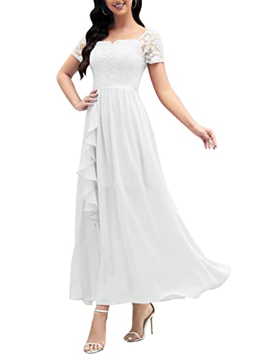 Wedtrend Abendkleid Damen Lang Elegant Kleider Sommerkleid Abschlusskleid Spitzenkleid Damen mit Chiffon WT0301 White XS von Wedtrend