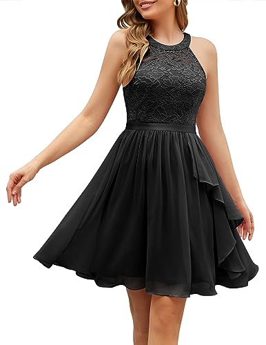 Wedtrend Abendkleid Damen Neckholder Kleid Damen Kleider Sommer Elegantes Kleid Damen Festlich Abschlusskleid Knielang WT0213 Black L von Wedtrend