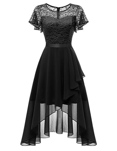 Wedtrend Ballkleider Schwarz Abendkleider Elegant Hochzeitsgast Damen Festlich Cocktailkleid Damen Kurz Spitzenkleid Damen Elegant WT0303Black2XL von Wedtrend
