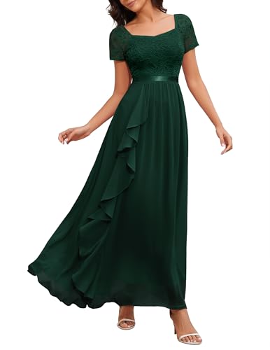 Wedtrend Abendkleid Elegant Standesamt Kleider Braut Langes Kleid Damen Chiffonkleider Damen RWT0301 DarkGreen XL von Wedtrend