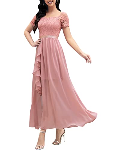 Wedtrend Abendkleid Elegant für Hochzeit Sommerkleid Damen Brautkleider Abendkleider Damen Lang Spitzenkleid Maxi A Linie Cocktailkleid WT0301 Blush XS von Wedtrend