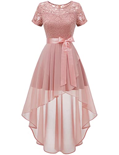 Wedtrend Abendkleid Festliche Kleider Cocktailkleider Damen High Low Spitzenkleid mit Chiffon WT0209 Blush 2XL von Wedtrend