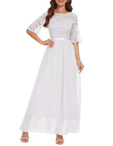 Wedtrend Abendkleid Herbst Festliche Kleider für Damen Spitzenkleid Cocktailkleider Elegant für Hochzeit WT0314 White 2XL von Wedtrend