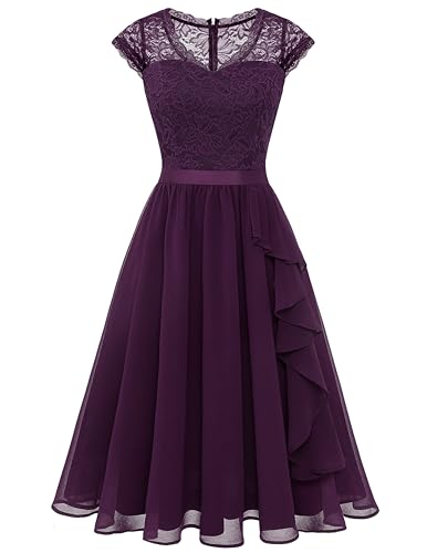 Wedtrend Abendkleid Hochzeit Cocktailkleid Knielang Elegant Kleid a Linie Knielang Kleid Rüschen WT0212 Grape S von Wedtrend