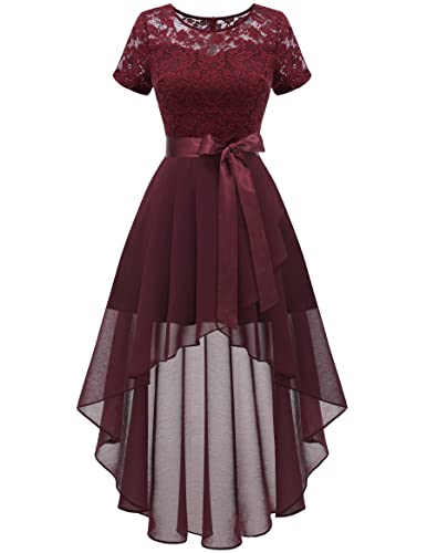 Wedtrend Abendkleid Kurz Chiffonkleid Damen Spitzenkleid Abendkleider Elegant für Hochzeit WT0209 Burgundy XL von Wedtrend