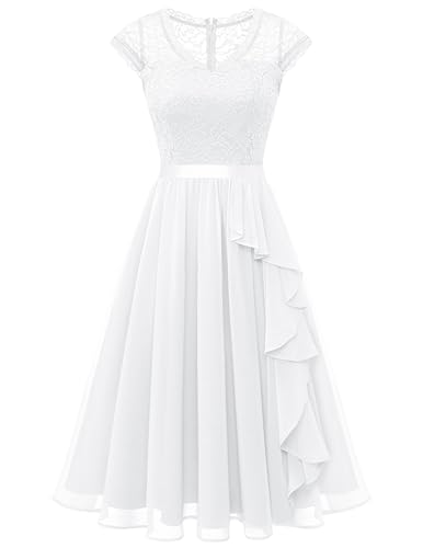 Wedtrend Abendkleid Kurz Damen Cocktailkleid Knielang Festlich Kleid für Hochzeit Kleid mit Rüschen WT0212 White M von Wedtrend