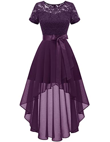 Wedtrend Abendkleid Kurz Elegant für Hochzeit Festliche Kleider High Low Spitzenkleid WT0209 Grape 3XL von Wedtrend