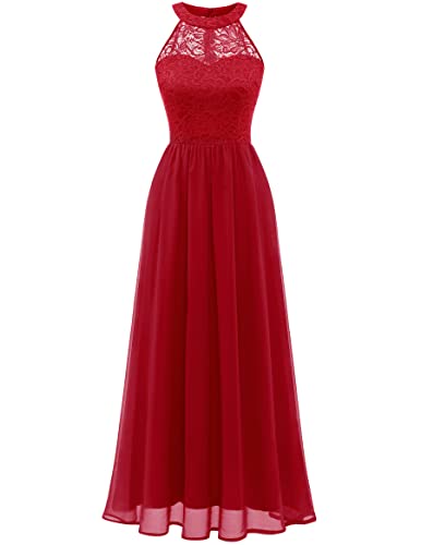 Wedtrend Abendkleid Lang Rot Lang Elegant Abendkleid Party Cocktailkleid Neckholder Hochzeitsgatst Kleid Festliche Kleider WT0201 Red M von Wedtrend