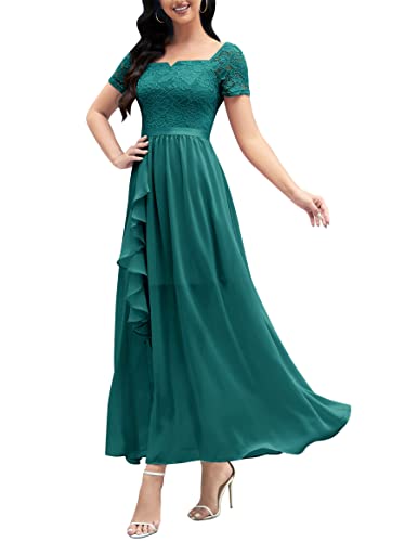 Wedtrend Abendkleid Sommerkleid Damen Maxi Cocktailkleid Elegant für Hochzeit Abschlusskleid Kleid A Linie mit Spitzen WT0301 PeacockGreen XS von Wedtrend