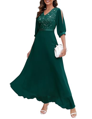 Wedtrend Abendkleider Ballkleider Lang Kleider Festlich Damen Jugendweihe Kleid Lang Maxi Elegante Abendkleider für Hochzeiten WT0317 DarkGreen M von Wedtrend