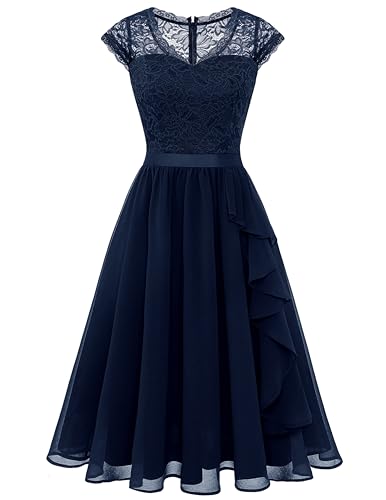 Wedtrend Abendkleider Damen Cocktailkleid Kurz Elegant für Hochzeit Trauzeugin Kleid Kleid mit Rüschen WT0212 Navy M von Wedtrend