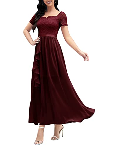 Wedtrend Abendkleider Damen Festlich Elegant Chiffonkleid mit Spitzen Burgund Kleider Damen Elegant WT0301 Burgundy XL von Wedtrend