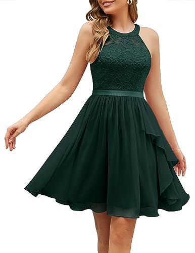 Wedtrend Abendkleider Damen Festliche Kleider für Damen Spitzenkleid Kurz A Linie Kleid Damen Knielang Sommer Abendkleid Damen WT0213 DarkGreen XS von Wedtrend