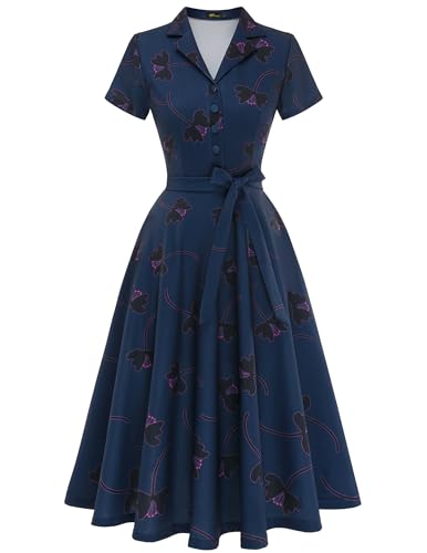 Wedtrend Abendkleider Damen Midilang Freizeitkleider 50er Jahre Kleider Damen Festlich Abendkleid Damen 50er Jahre Outfit Damen WTP30001 NavyBlackFloral XS von Wedtrend