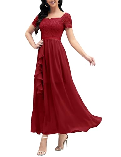 Wedtrend Abendkleider Damen Sommerkleid Hochzeitsgast Kleider Damen Lange Kleider Damen Elegant WT0301 DarkRed 2XL von Wedtrend