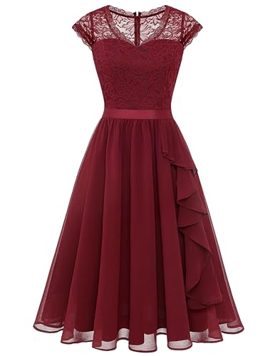 Wedtrend Abendkleider Elegant für Hochzeit A-Linie Kurze Kleider Damen Midi Kleider Damen Sommer WT0212 DarkRed XL von Wedtrend