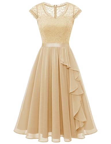 Wedtrend Abendkleider Kurz Cocktailkleid Kleid für Hochzeitsgäste Elegantes Kleid Damen Festlich WT0212 Champagne 2XL von Wedtrend