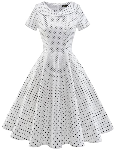 Wedtrend Abendkleider im 50er Jahre Stil Damen Petticoat Kleid Rockabilly Petticoat Kleid Fasching 50er Kleid Sexy WTP20007 WhiteSmallBlackDot XS von Wedtrend