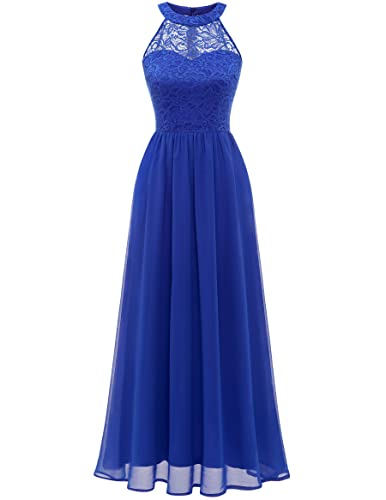 Wedtrend Ballkleid Lang Abendkleider Elegant für Hochzeit Damen Spitzenkleid Brautjungfer Kleid Cocktailkleid Royalblau 0201 Royalblue L von Wedtrend