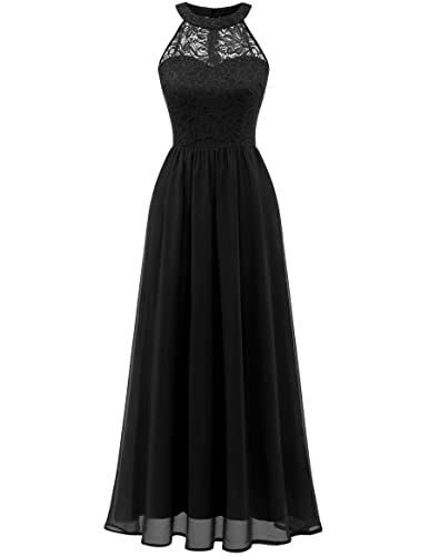 Wedtrend Ballkleid Lang Damen Spitzenkleid Brautjungfer Kleid Chiffon Abendkleid Party Cocktailkleid Neckholder Sommerkleid 0201Black S von Wedtrend