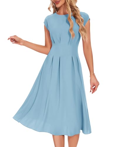 Wedtrend Blaues Kleid Midi A Linie Kleid Hochzeitsgast Knielang Cocktailkleid Frühlingskleid Damen Festliche Kleider Für Damen RWTP30012LightBlueM von Wedtrend