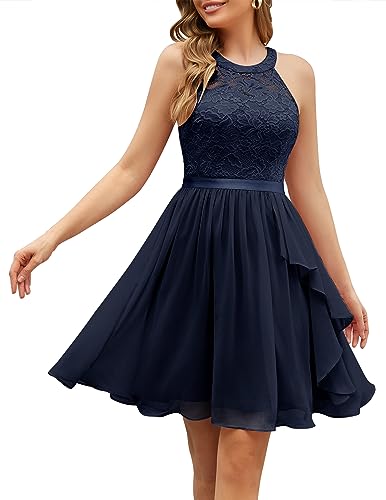 Wedtrend Brautjungfernkleider Cocktailkleider Damen Rüschenkleid Damen Sommer Festlich Kleid Kleider Damen A Linie Abendkleider Elegant für Hochzeit WT0213 Navy L von Wedtrend