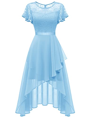 Wedtrend Cocktail Kleid Festlich Damen A Linie Abendkleider Spitze Hochzeitsgast Vorne Hinten Lang Ballkleider Weiß Ballkleid Kurz WT0303LightBlueL von Wedtrend