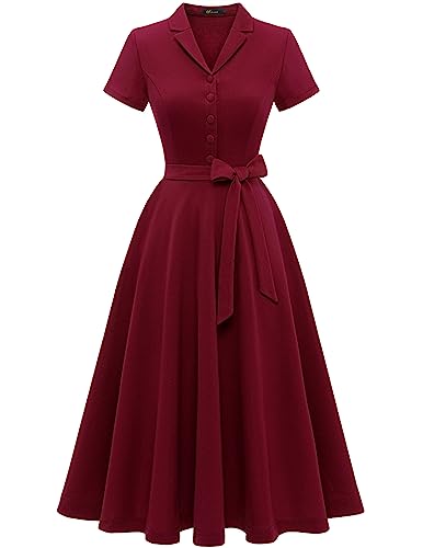 Wedtrend Cocktailkleid Damen 50er Kleid Damen Elegant Vintage Kleider Damen Midi Abendkleid Kostüm Damen 50er Jahre WTP30001 Burgundy M von Wedtrend