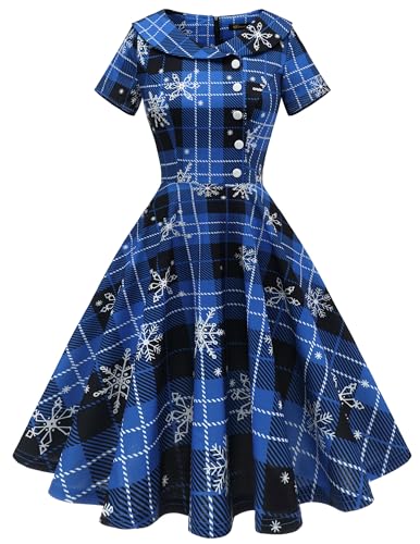 Wedtrend Cocktailkleid Damen Elegant 50er Jahre Kleid Damen 50er Vintage Retro Rockabilly Swing Kleid Freizeitkleid Sommer WTP20007 BluePlaidsSnowflake L von Wedtrend