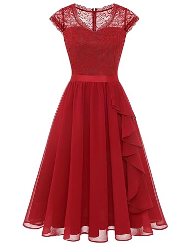 Wedtrend Cocktailkleid Damen Elegant A Linien Kleid Damen Sommer Party Kleider Damen Knielang WT0212 Red 3XL von Wedtrend