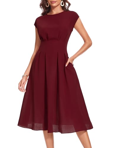 Wedtrend Cocktailkleid Damen Elegant Hemdblusenkleid Damen Leinenkleider Sommer Damen Festliche Kleider für Damen WTP30012 Burgundy S von Wedtrend
