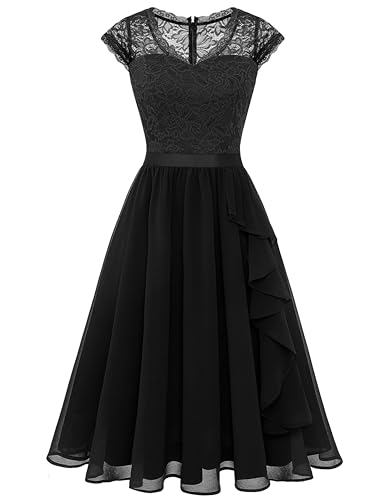 Wedtrend Cocktailkleid Damen Elegant Kleid Damen Elegant Abendkleid Hochzeit Kleid mit Rüschen WT0212 Black S von Wedtrend