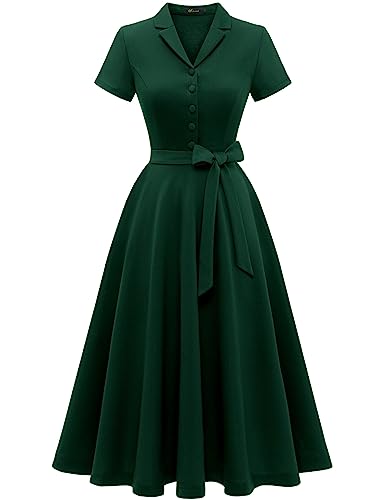 Wedtrend Cocktailkleid Damen Elegant Petticoat Kleid Hepburn Cocktailkleid Damen Vintage Kleid Damen Midilang WTP30001 DarkGreen 2XL von Wedtrend