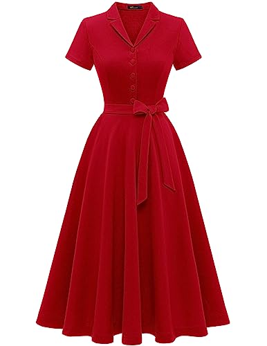 Wedtrend Cocktailkleid Damen Elegant Petticoat Kleid Hepburn Cocktailkleider Damen Vintage Kleid Damen Midilang WTP30001 Red 2XL von Wedtrend